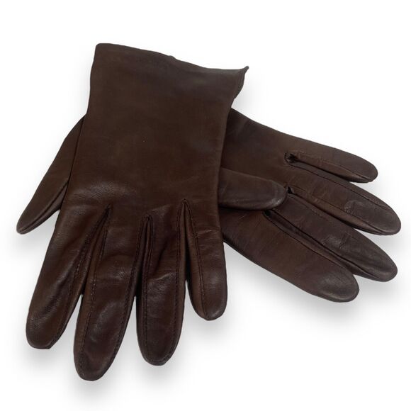 ARIS Women Genuine Leather Brown Gloves Size 7.5 Nylon Lined Old Money Lifestyle - Picture 1 of 11